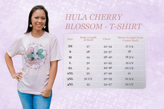 Translation missing: en.Hula Cherry Blossom T-Shirt size chart