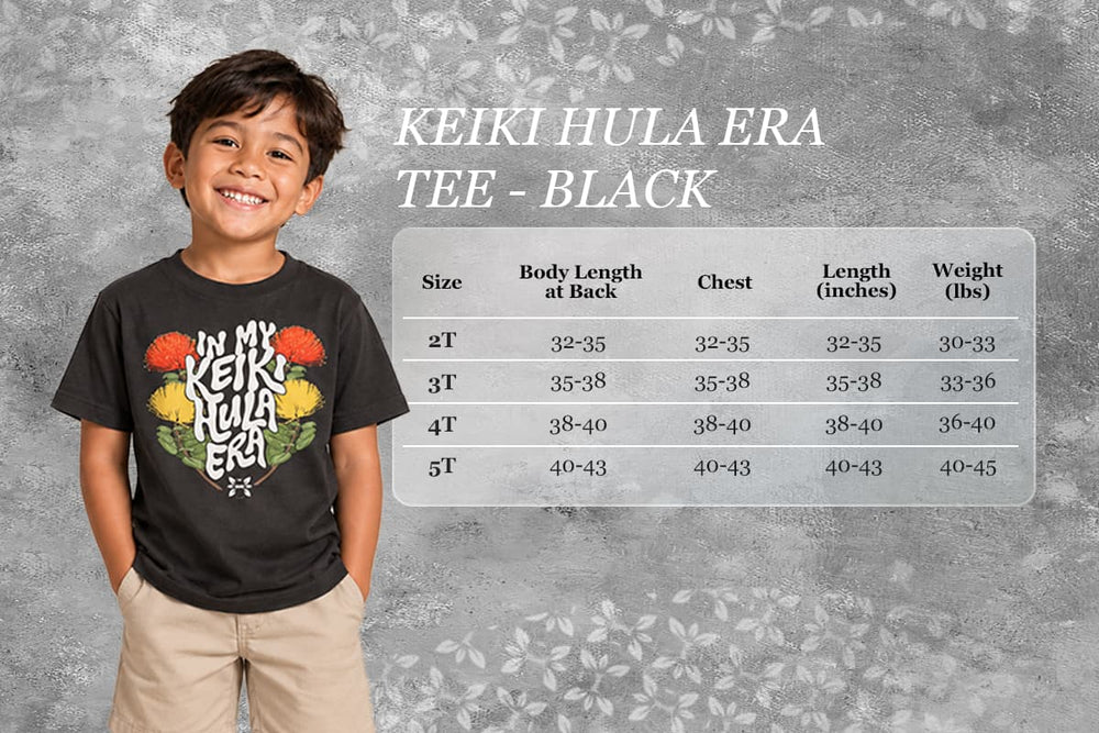 Keiki Hula Era Tee Black size chart