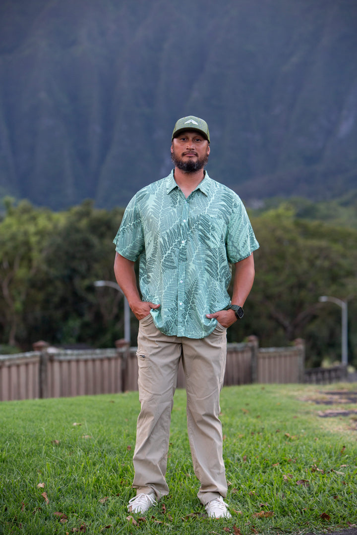 Translation missing: en.Hula is Life Palapalai Aloha shirt featuring vibrant Hawaiian floral pattern and casual short-sleeve design