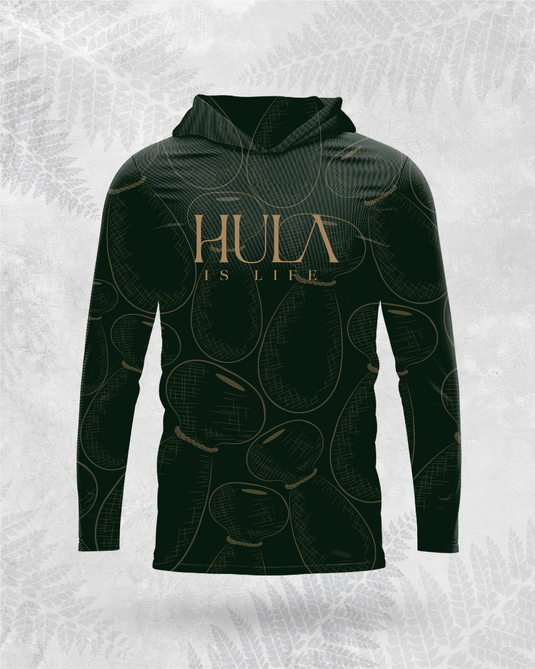 Translation missing: en.Green Hula Ipu from Hula is Life, featuring a traditional wooden drum with a polished finish and decorative rope accents
