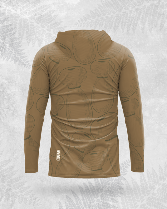 Translation missing: en.Brown Hula Ipu Longsleeve Dri-Fit Hoodie by Hula is Life, featuring a comfortable fit and vibrant design on the front