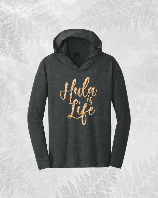 Translation missing: en.ʻIlima-Longsleeve V-neck Hoodie by Hula is Life, featuring a natural fabric hoodie with a V-neck and ʻIlima flower design