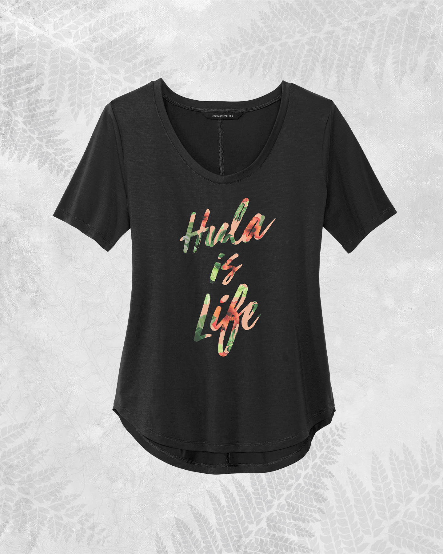 Translation missing: en.Hula Floral Hawaiian scoop-neck top for women in black, relaxed island top — Hula is Life