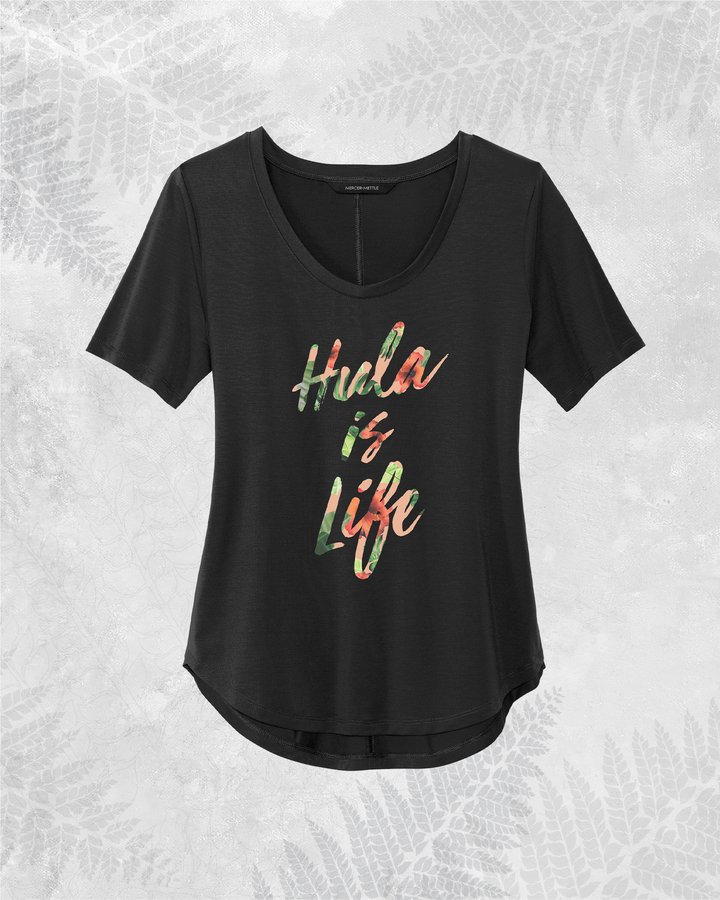 Translation missing: en.Hula Floral Hawaiian scoop-neck top for women in black, relaxed island top — Hula is Life