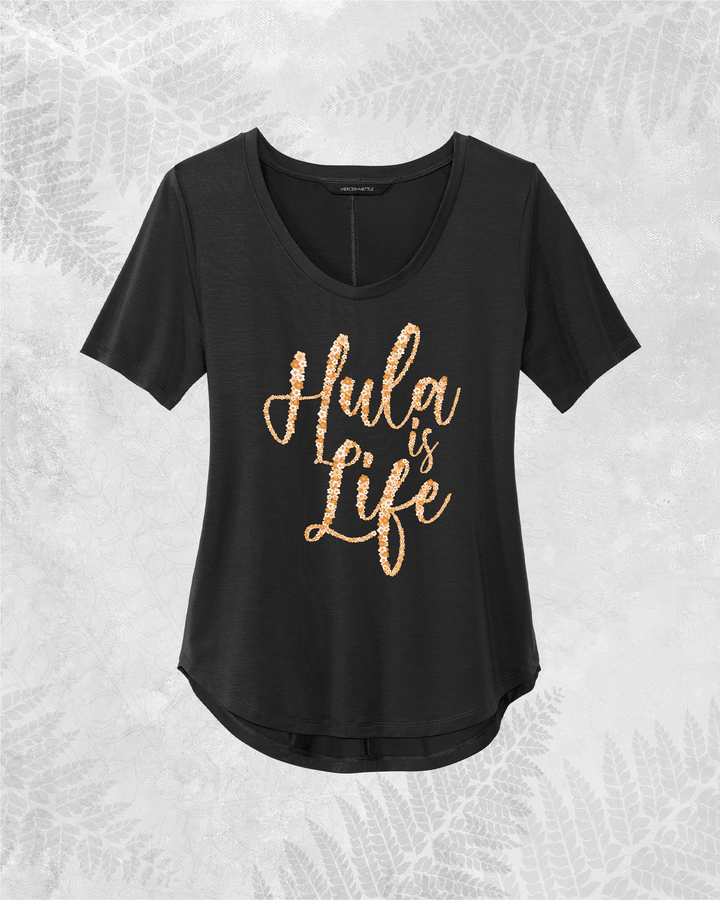 Translation missing: en.Ilima Hawaiian scoop-neck top for women in black, relaxed island top — Hula is Life