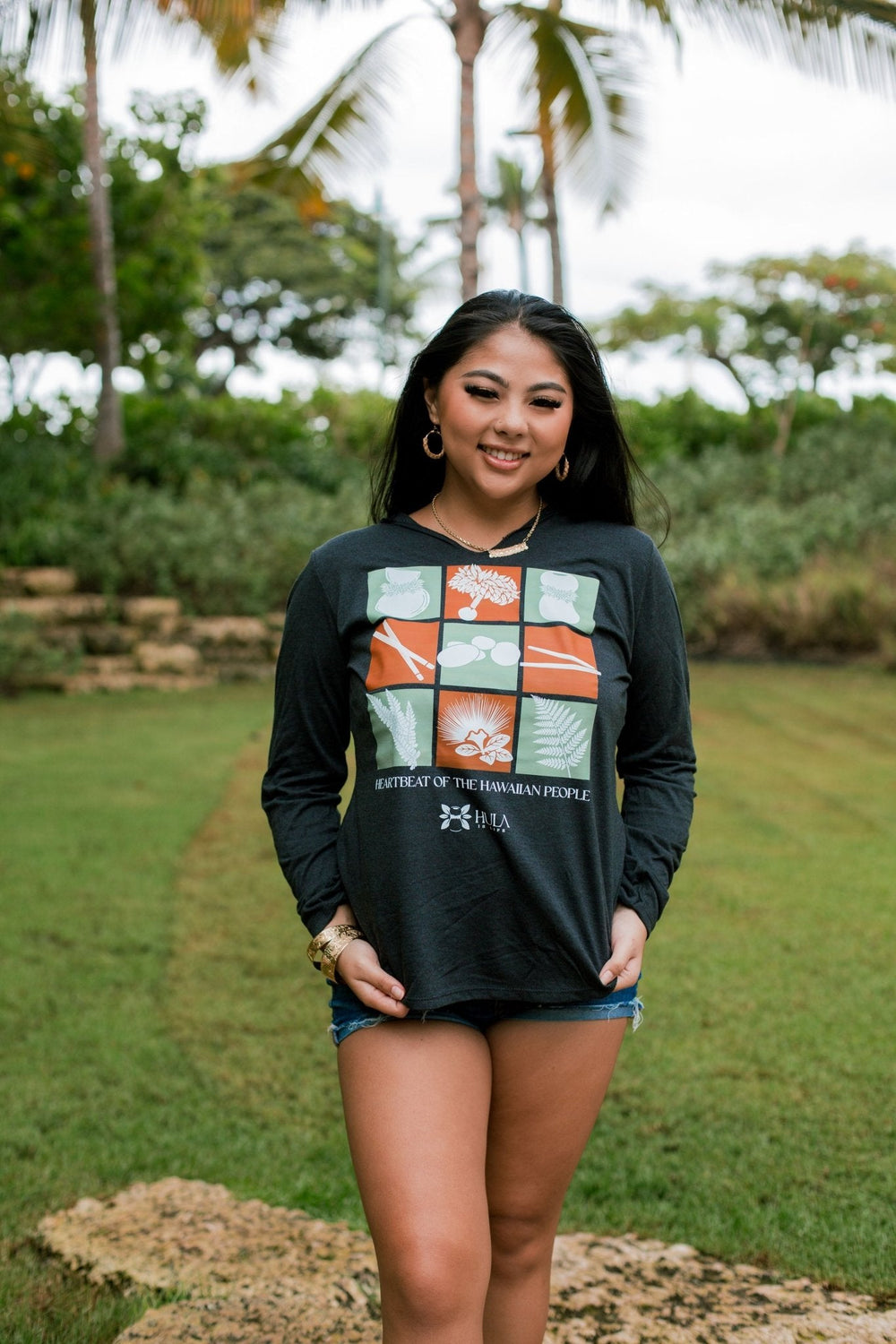 Hula Implements - Longsleeve V-neck Hoodie - Hula is Life