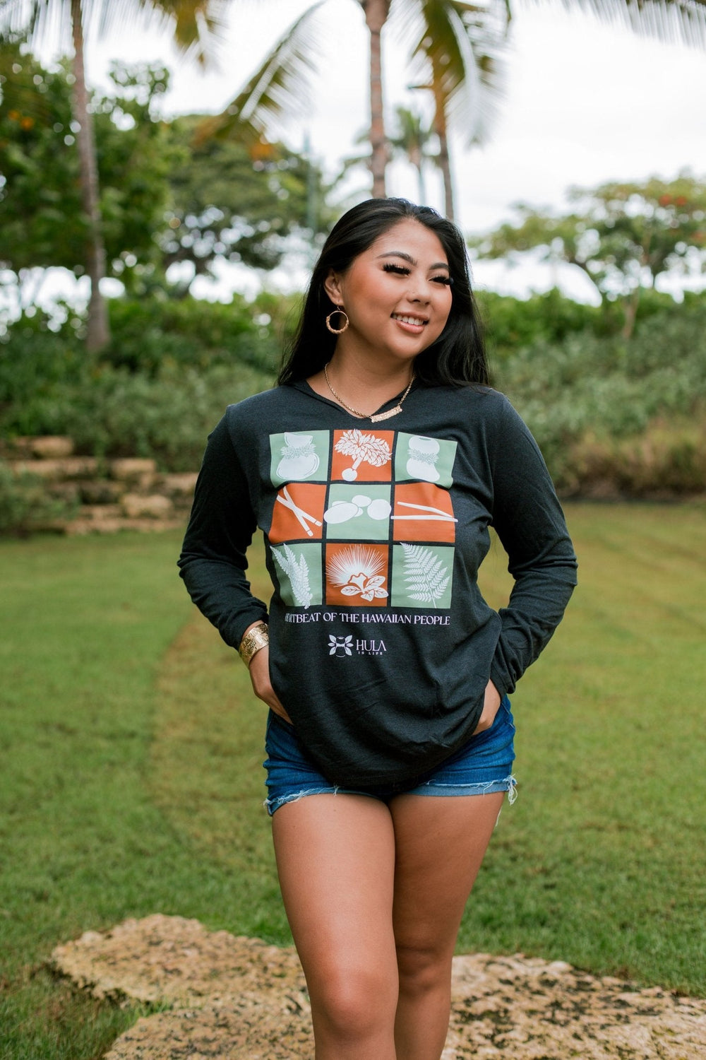 Hula Implements - Longsleeve V-neck Hoodie - Hula is Life