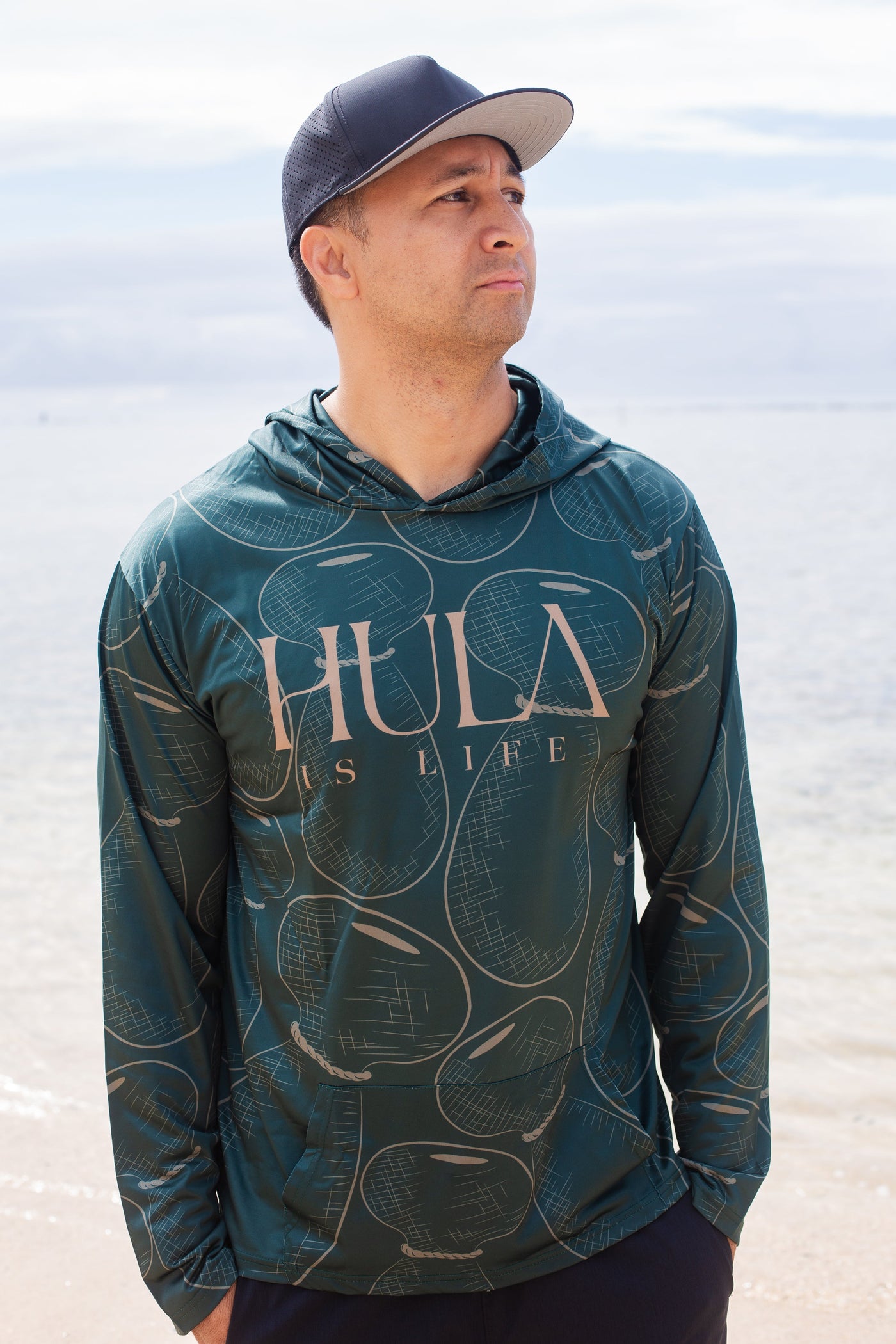 Hula Ipu - Long Sleeve Dri-Fit Hoodie Green - Hula is Life