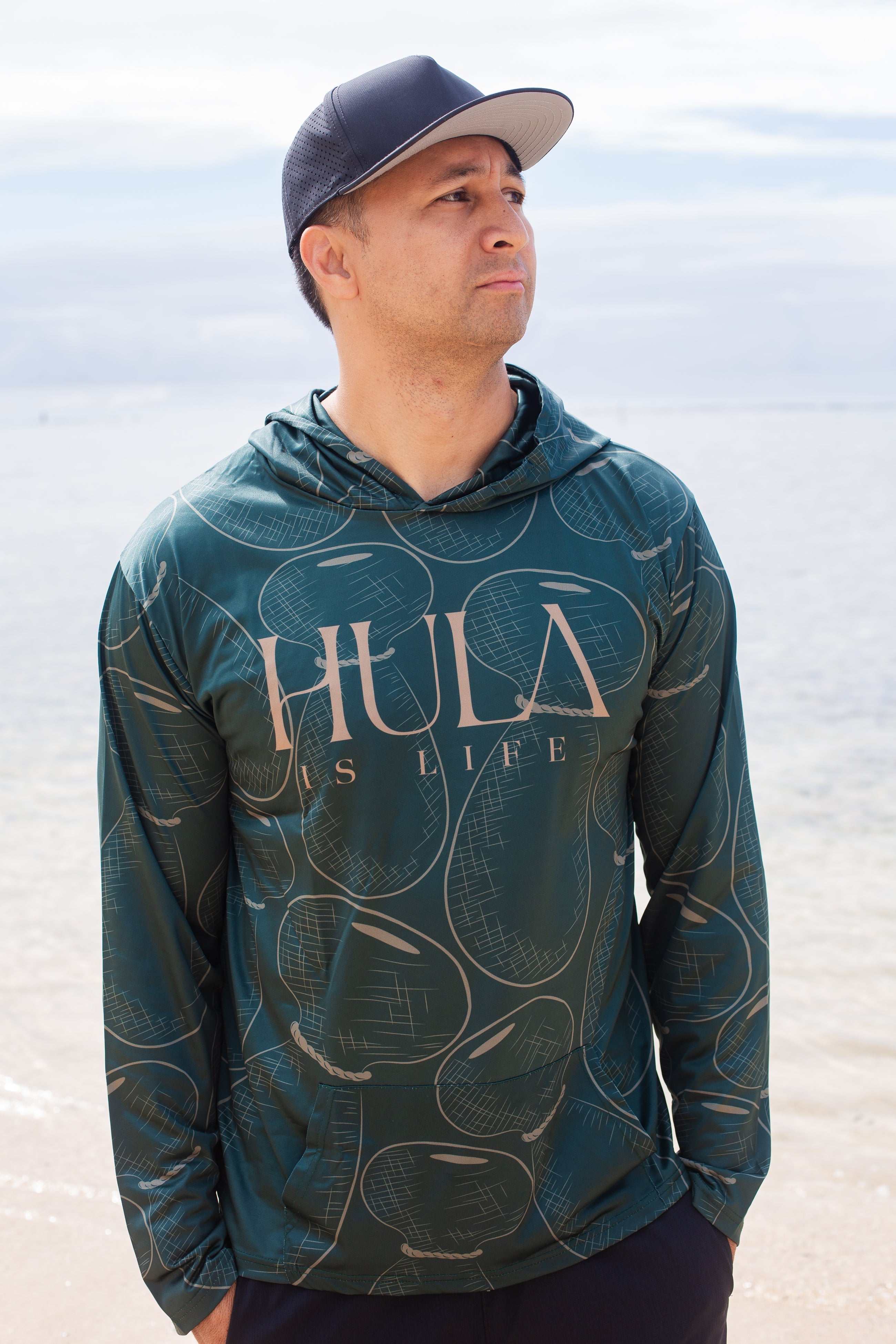 Hula Ipu - Long Sleeve Dri-Fit Hoodie Green - Hula is Life