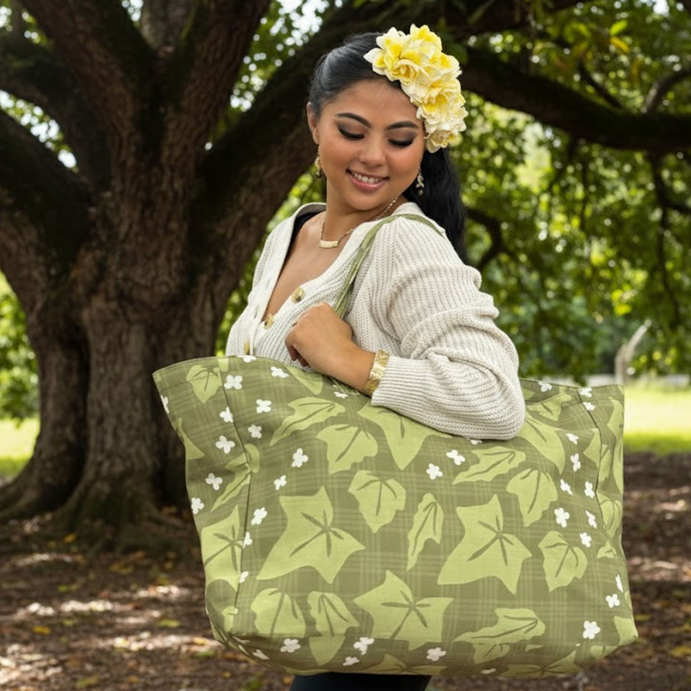 Hula is Life Kukui Jumbo Tote Bag with vibrant tropical design, spacious and stylish for everyday use.