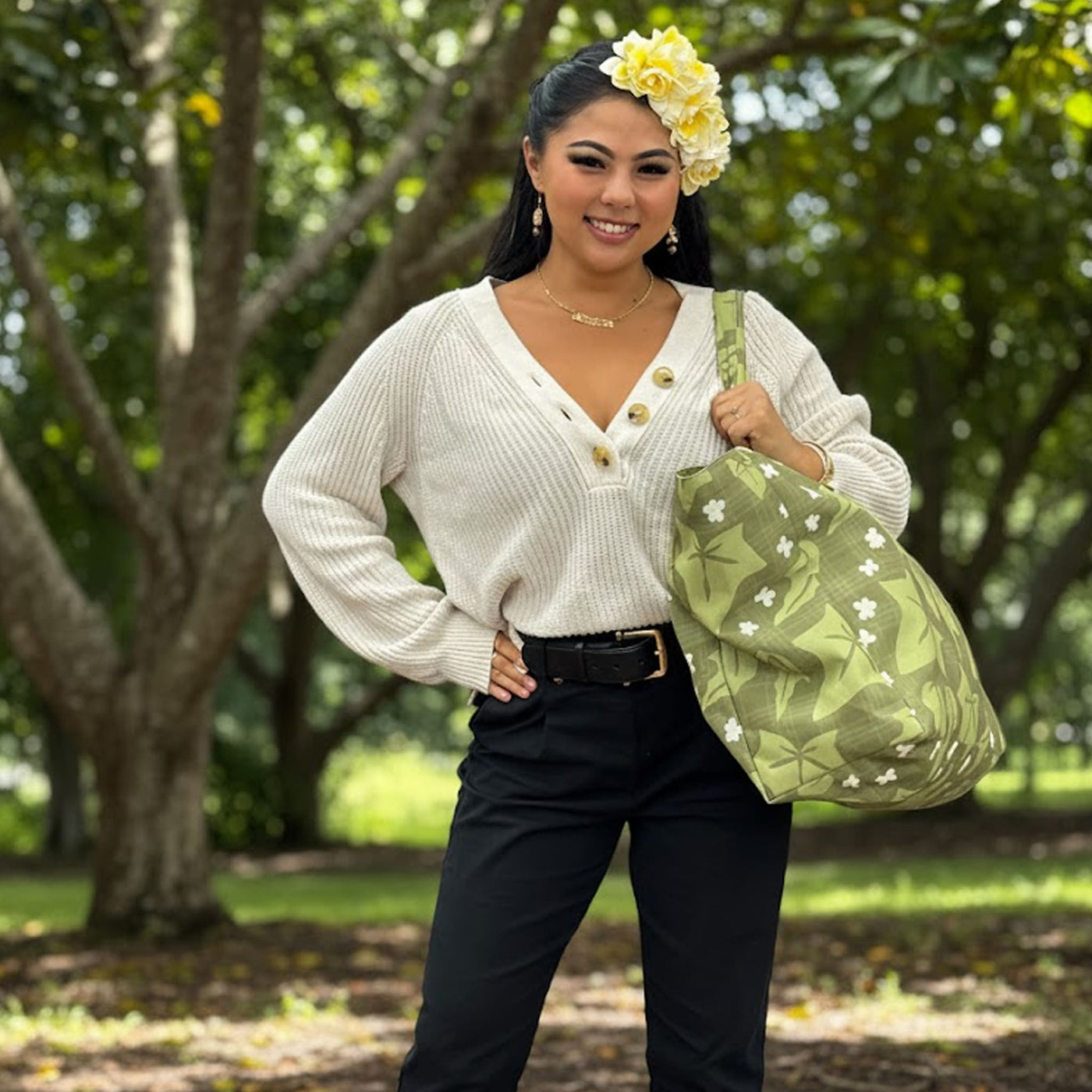 Hula is Life Kukui Jumbo Tote Bag with tropical print and sturdy handles, perfect for everyday use and beach outings.