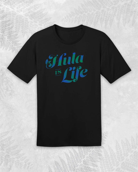 Translation missing: en.Hula is Life Merrie Monarch Hulu T-shirt in gold and white, featuring Hawaiian hula design on a casual T-shirt