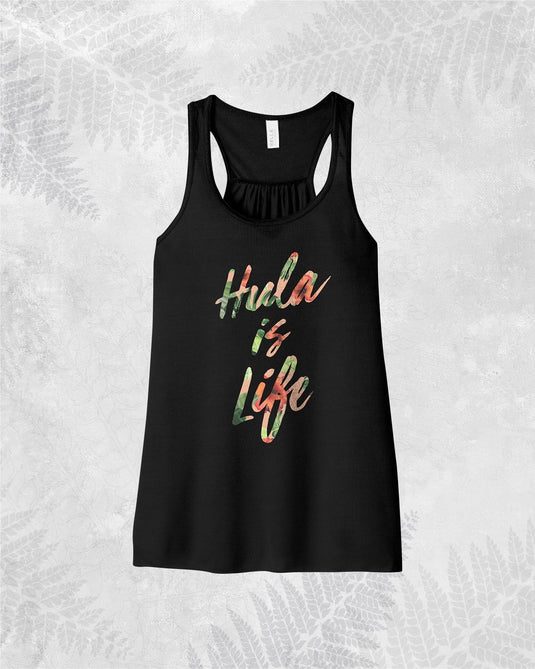 Translation missing: en.Black Hula Floral Wahine Tank top from Hula is Life, featuring a vibrant floral design on lightweight fabric