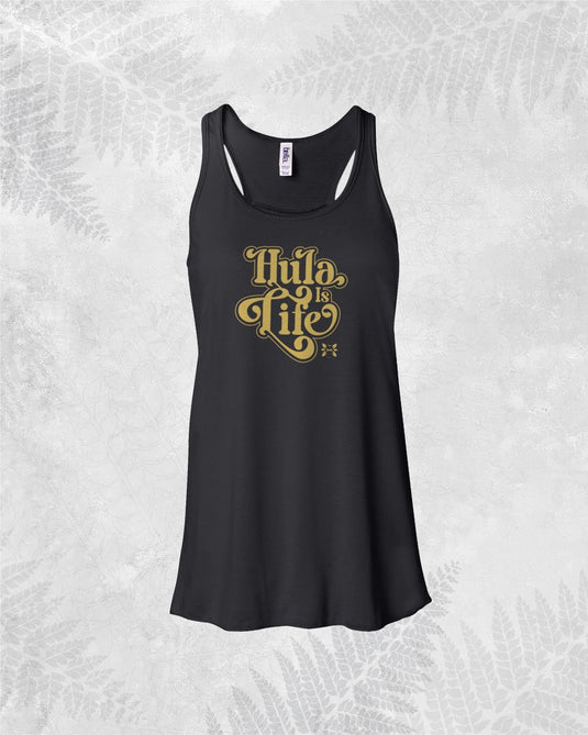 Translation missing: en.Black Hula Sway Wahine Tank top by Hula is Life, displayed flat showing its sleeveless design and relaxed fit