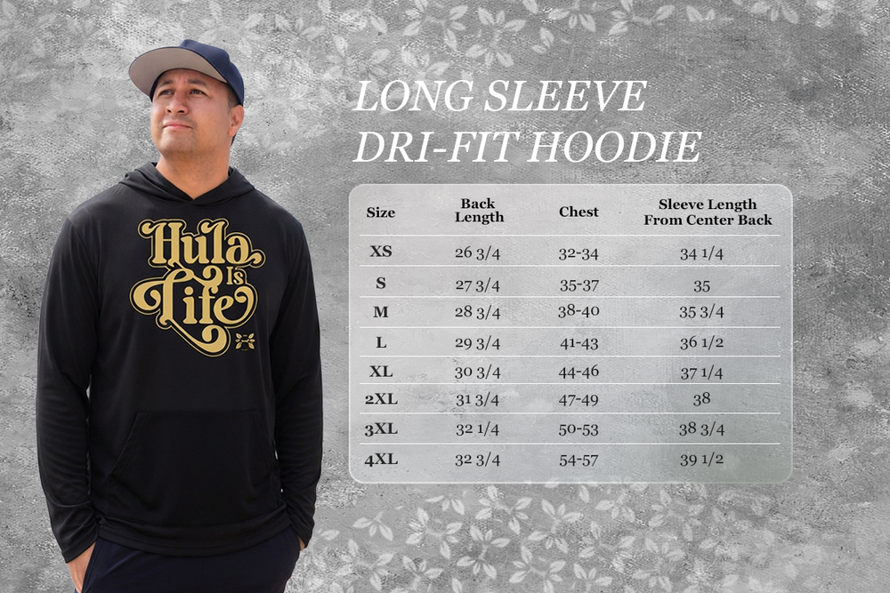 Hula Yeti - Long Sleeve Dri-Fit Hoodie size guide