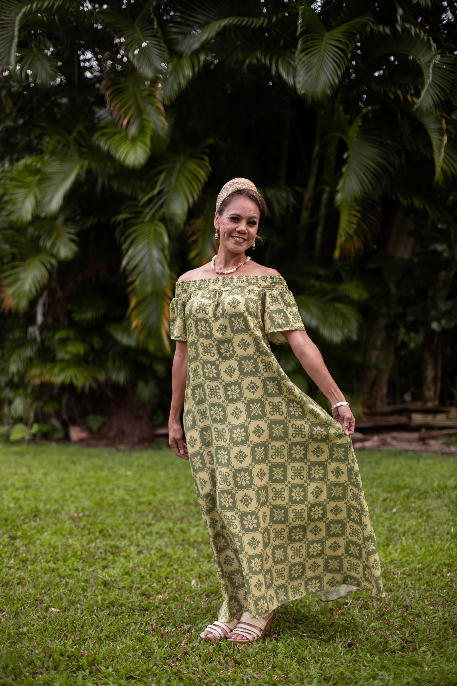 Kukui Quilt - Hiehie Dress (Yellow/Olive) - Hula is Life