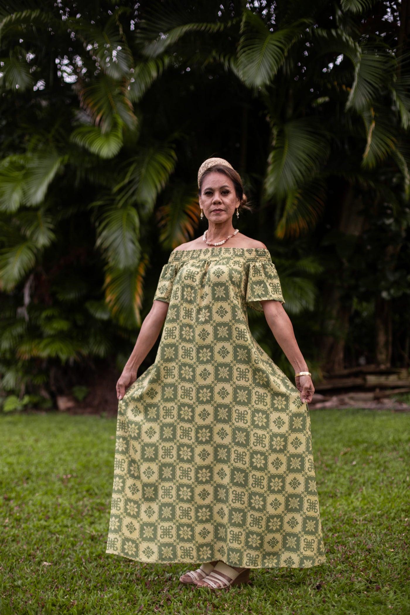 Kukui Quilt - Hiehie Dress (Yellow/Olive) - Hula is Life